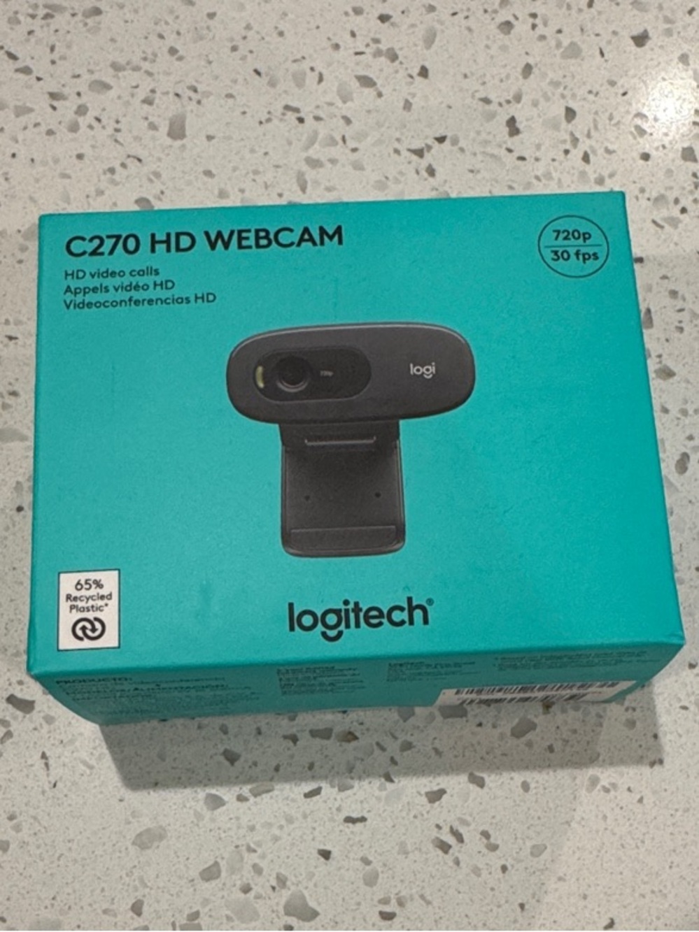 Logitech C270 HD Webcam — Teal Box, Black Camera